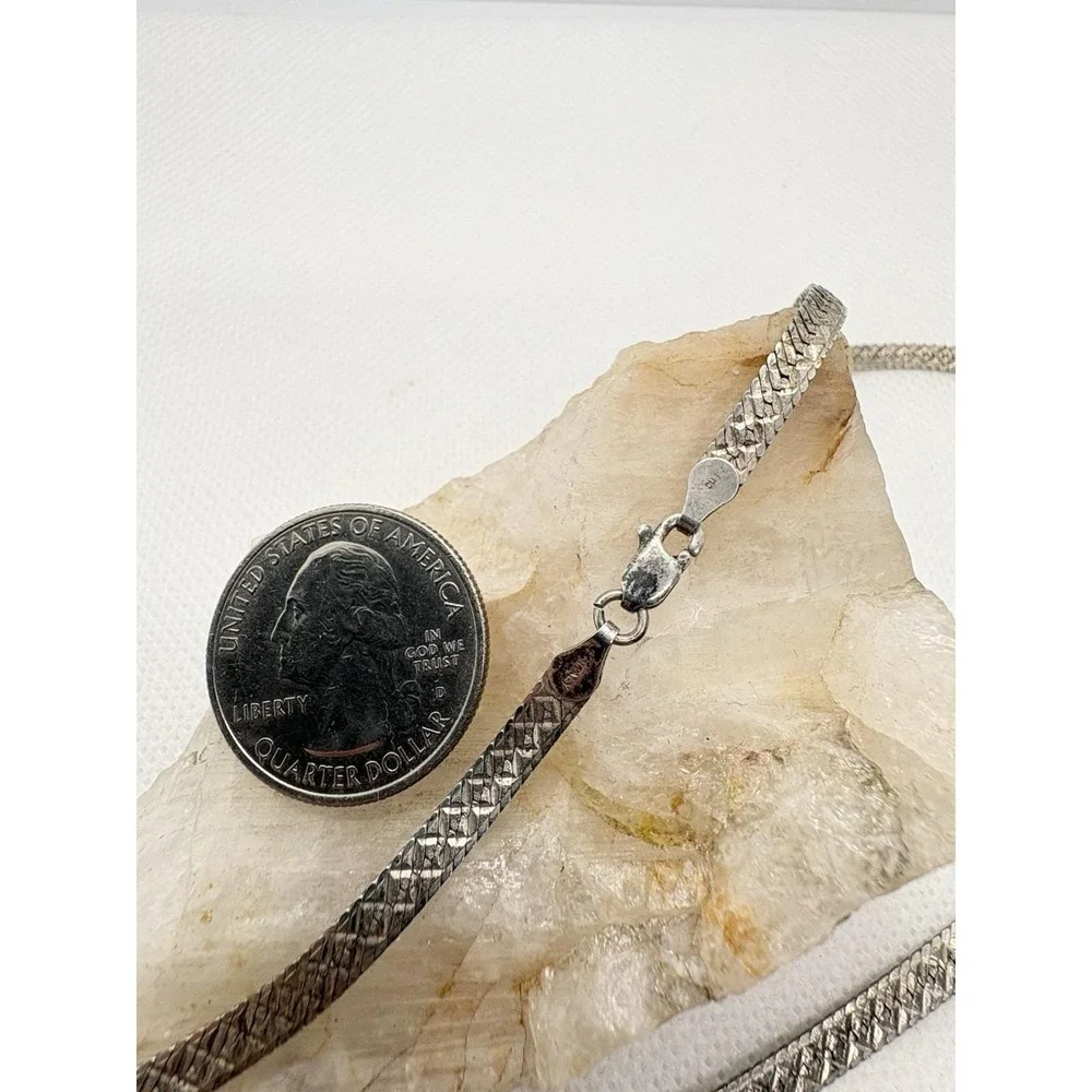 Italian Sterling Silver‎ 925 Textured Flat Snake Chain Necklace 18